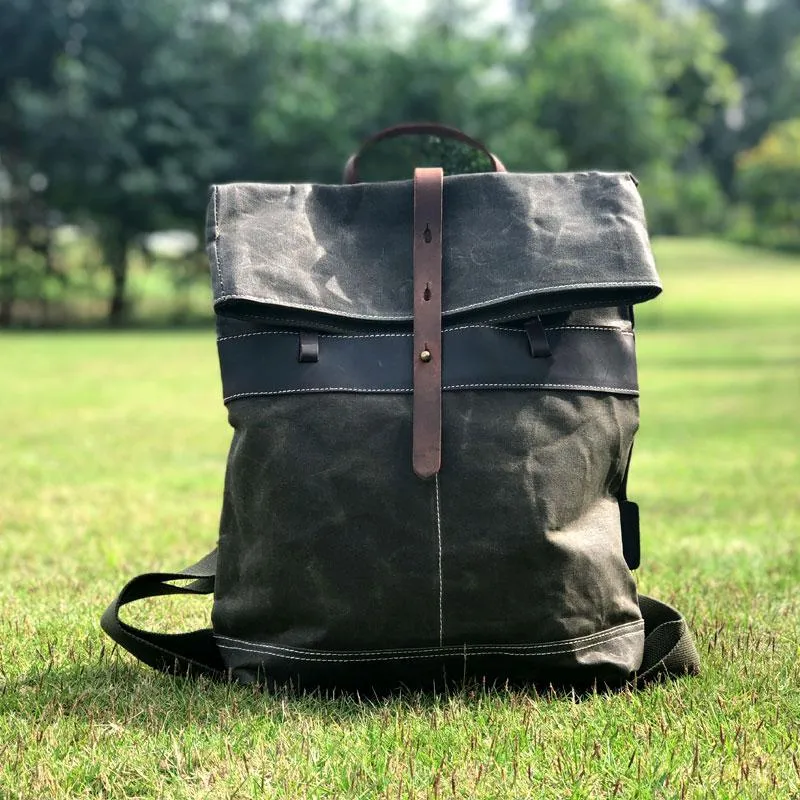 Vintage Cool Mens Waxed Canvas Backpack Canvas Backpack for Men