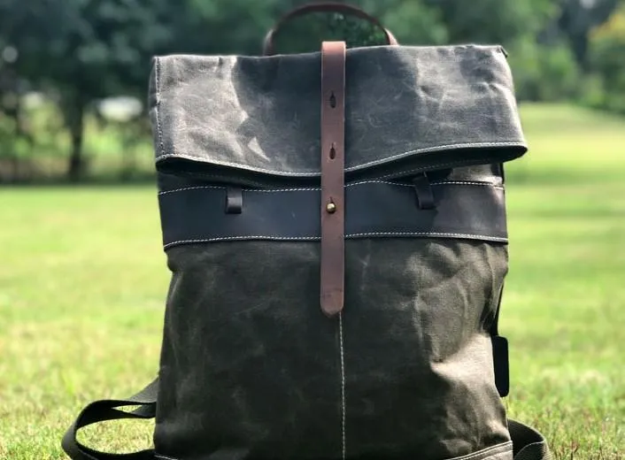 Vintage Cool Mens Waxed Canvas Backpack Canvas Backpack for Men