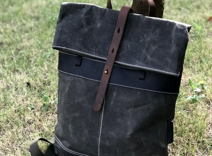 Vintage Cool Mens Waxed Canvas Backpack Canvas Backpack for Men