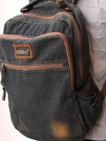Vintage Denim Blue Mens Backpacks School Backpacks Blue Denim Laptop Backpack For Men