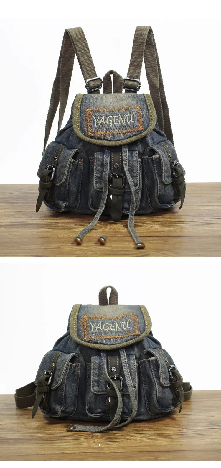 Vintage Denim Blue Womens Backpacks School Backpacks Blue Denim Laptop Backpack For Womens