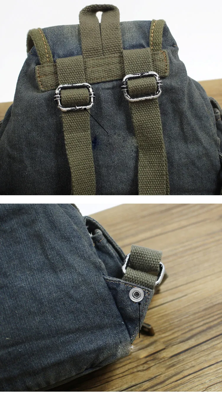 Vintage Denim Blue Womens Backpacks School Backpacks Blue Denim Laptop Backpack For Womens