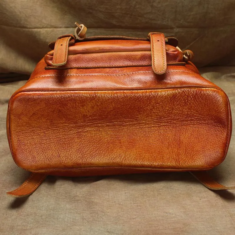 Vintage Lambskin Brown Leather Men's 14'' Laptop Backpack Black Satchel Backpack For Men