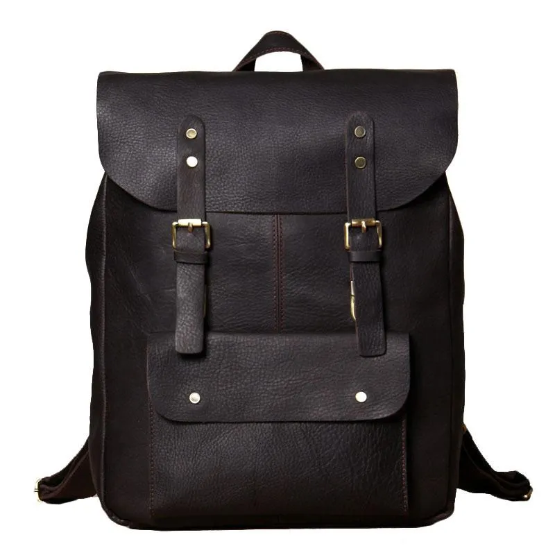 Vintage Leather Brown Mens Cool Leather Backpack Travel Bag for men