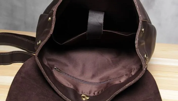 Vintage Leather Brown Mens Cool Leather Backpack Travel Bag for men