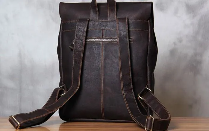 Vintage Leather Brown Mens Cool Leather Backpack Travel Bag for men