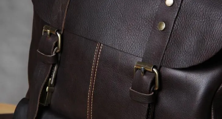Vintage Leather Brown Mens Cool Leather Backpack Travel Bag for men