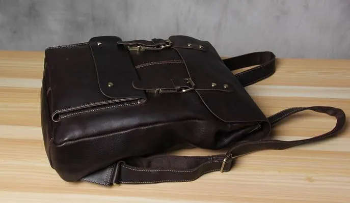 Vintage Leather Brown Mens Cool Leather Backpack Travel Bag for men