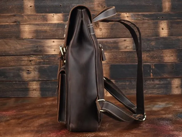 Vintage Leather Coffee Mens Backpack Satchel Backpack Travel Backpack Bags for Men