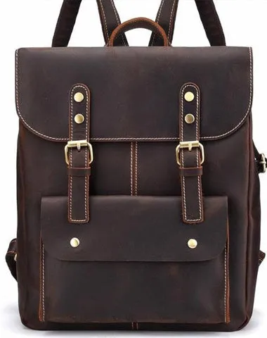 Vintage Leather Coffee Mens Backpack Satchel Backpack Travel Backpack Bags for Men