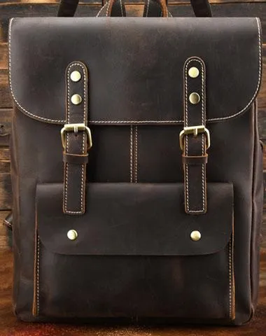 Vintage Leather Coffee Mens Backpack Satchel Backpack Travel Backpack Bags for Men