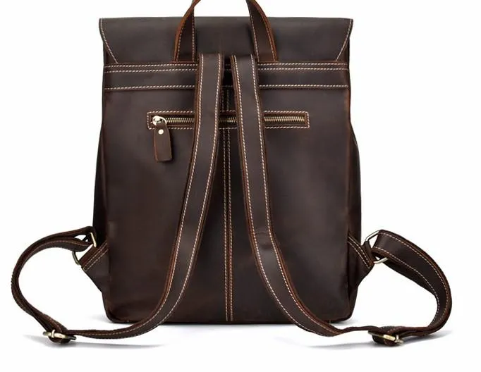 Vintage Leather Coffee Mens Backpack Satchel Backpack Travel Backpack Bags for Men