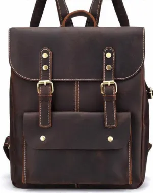 Vintage Leather Coffee Mens Backpack Satchel Backpack Travel Backpack Bags for Men