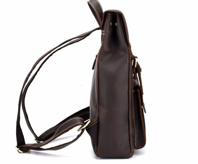 Vintage Leather Coffee Mens Backpack Satchel Backpack Travel Backpack Bags for Men