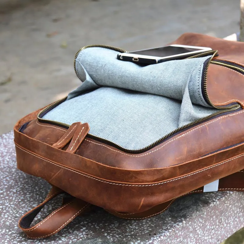 Vintage Leather Men's 13inch Computer Backpack Travel Backpack For Men