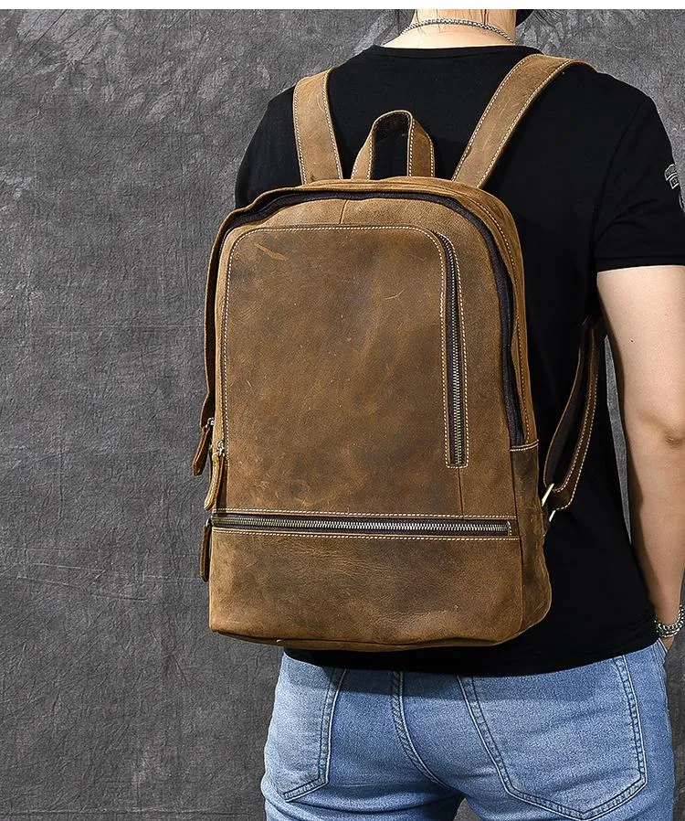 Vintage Leather Men's 13inch Computer Backpack Travel Backpack For Men