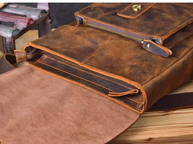 Vintage Leather Mens 13" Travel Backpack Brown College Laptop Backpack for Men