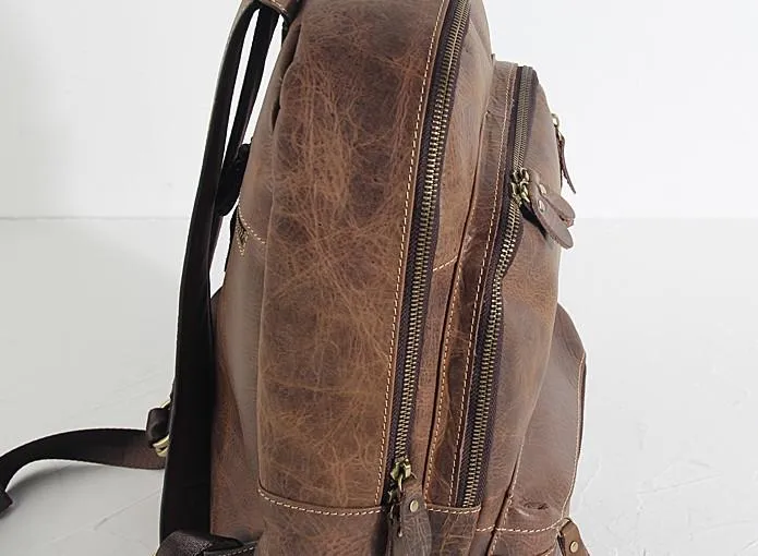 Vintage Leather Mens Backpack Large Coffee Travel Backpack School Backpack for men