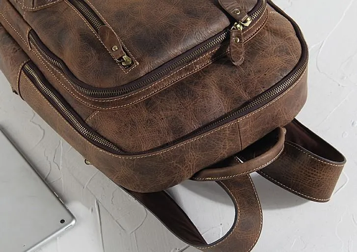 Vintage Leather Mens Backpack Large Coffee Travel Backpack School Backpack for men