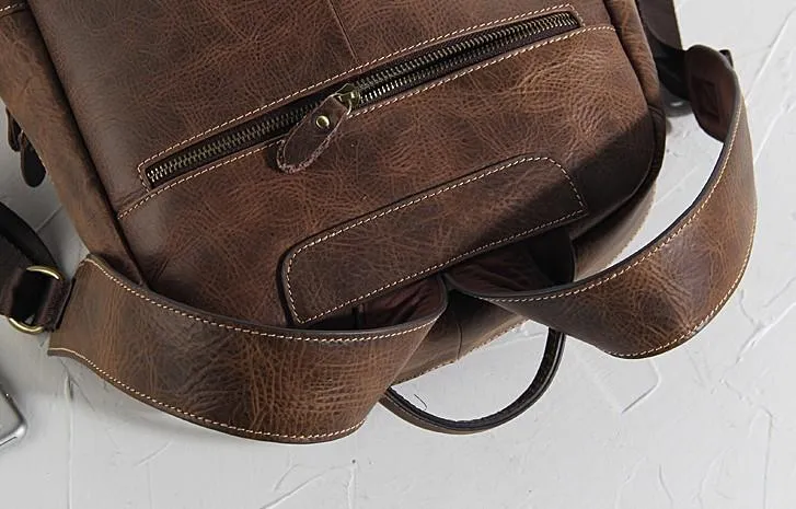 Vintage Leather Mens Backpack Large Coffee Travel Backpack School Backpack for men