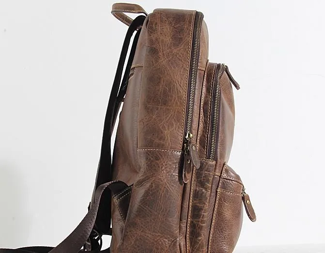 Vintage Leather Mens Backpack Large Coffee Travel Backpack School Backpack for men