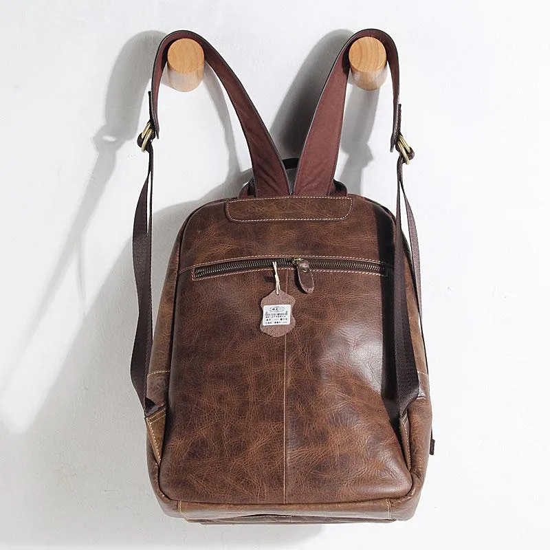 Vintage Leather Mens Backpack Large Coffee Travel Backpack School Backpack for men