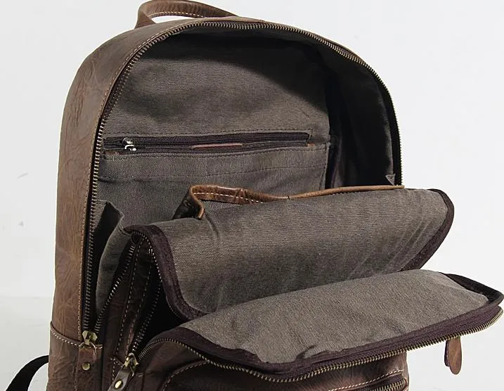 Vintage Leather Mens Backpack Large Coffee Travel Backpack School Backpack for men