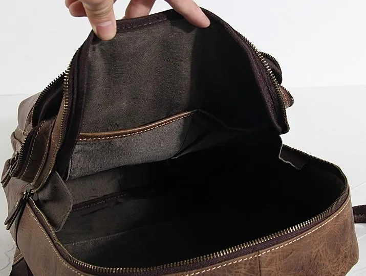 Vintage Leather Mens Backpack Large Coffee Travel Backpack School Backpack for men