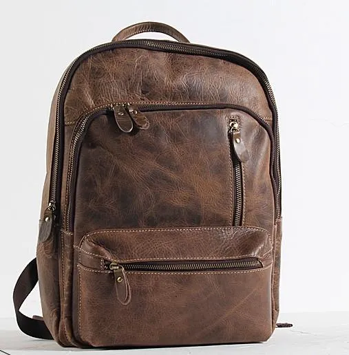 Vintage Leather Mens Backpack Large Coffee Travel Backpack School Backpack for men