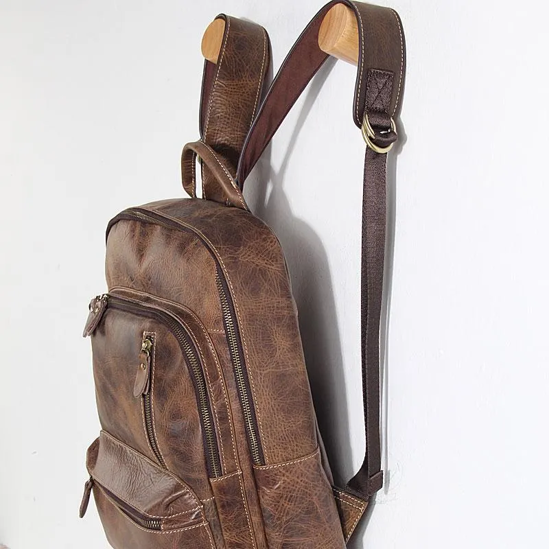 Vintage Leather Mens Backpack Large Coffee Travel Backpack School Backpack for men
