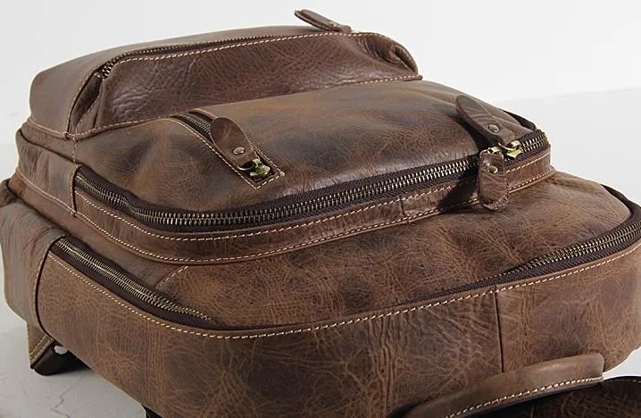 Vintage Leather Mens Backpack Large Coffee Travel Backpack School Backpack for men