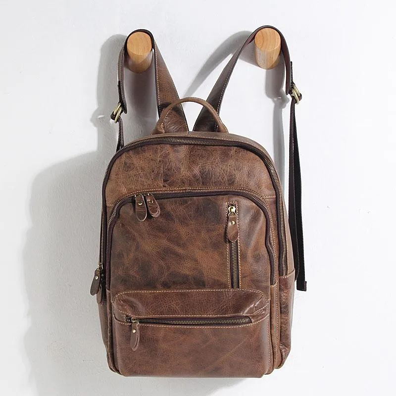 Vintage Leather Mens Backpack Large Coffee Travel Backpack School Backpack for men