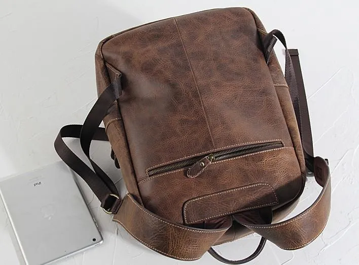 Vintage Leather Mens Backpack Large Coffee Travel Backpack School Backpack for men