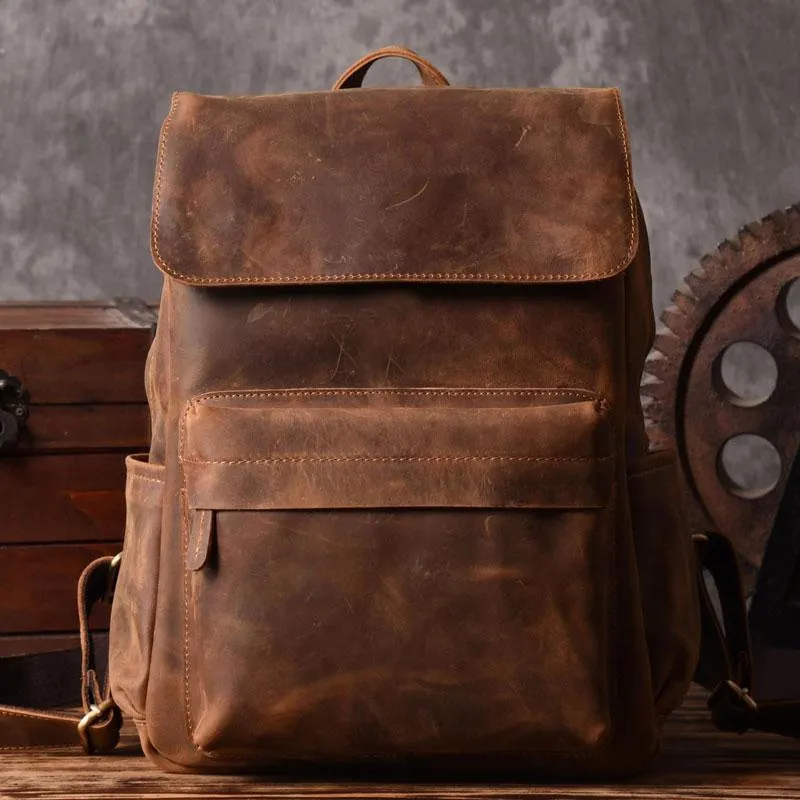 Vintage Leather Mens Backpack Travel Backpack Cool Satchel Backpack for men