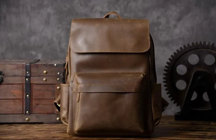 Vintage Leather Mens Backpack Travel Backpack Cool Satchel Backpack for men
