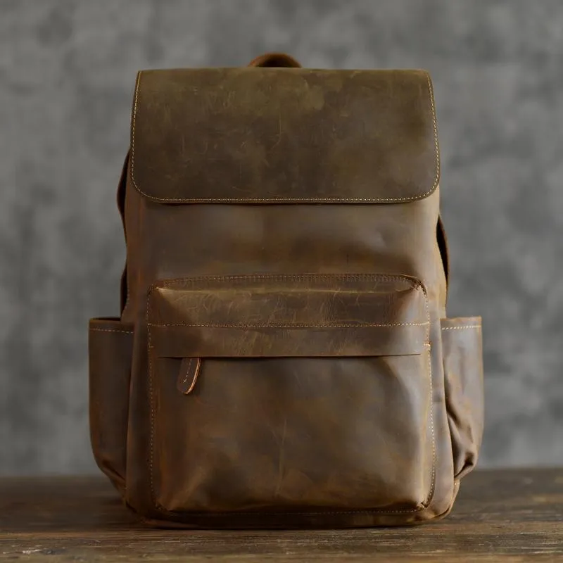 Vintage Leather Mens Backpack Travel Backpack Cool Satchel Backpack for men