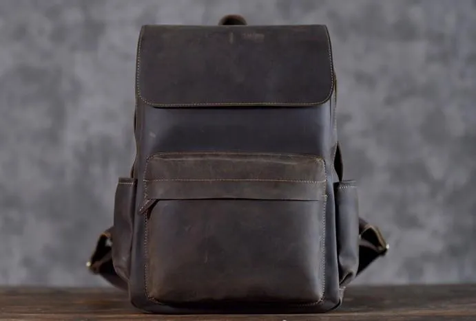 Vintage Leather Mens Backpack Travel Backpack Cool Satchel Backpack for men