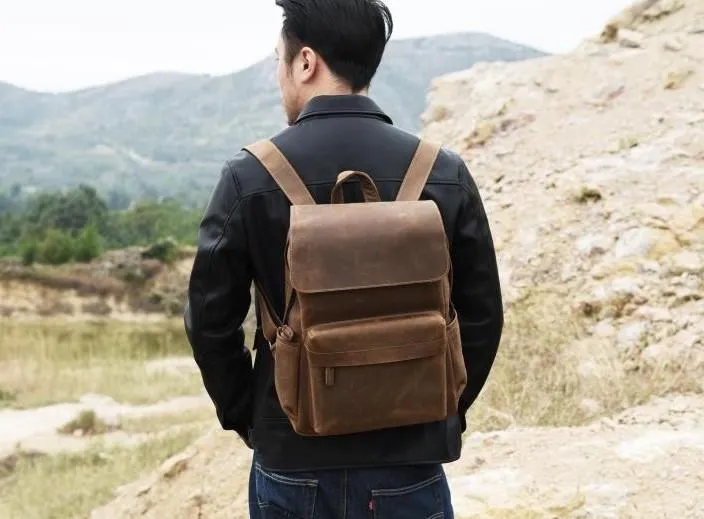 Vintage Leather Mens Backpack Travel Backpack Cool Satchel Backpack for men