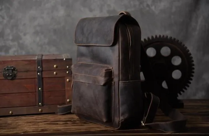 Vintage Leather Mens Backpack Travel Backpack Cool Satchel Backpack for men