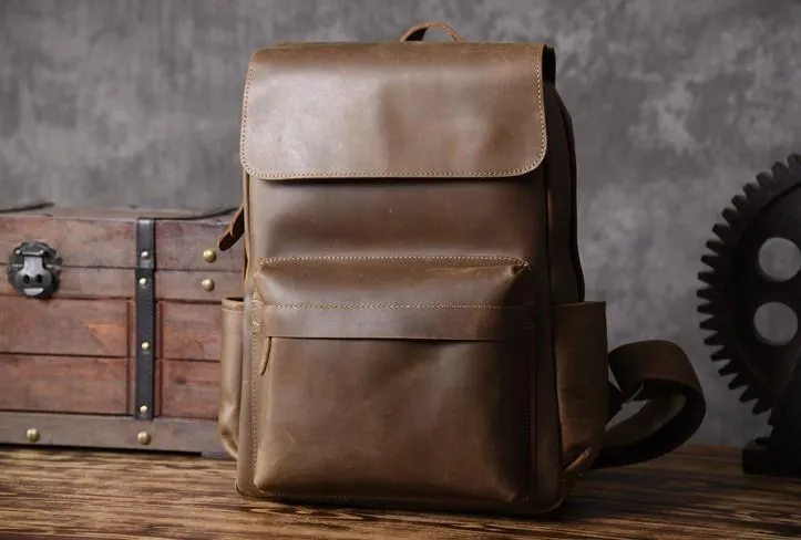 Vintage Leather Mens Backpack Travel Backpack Cool Satchel Backpack for men