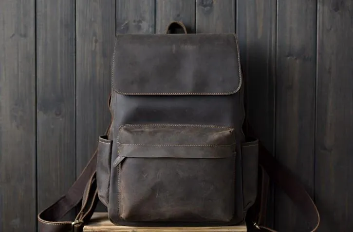 Vintage Leather Mens Backpack Travel Backpack Cool Satchel Backpack for men
