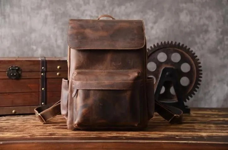 Vintage Leather Mens Backpack Travel Backpack Cool Satchel Backpack for men