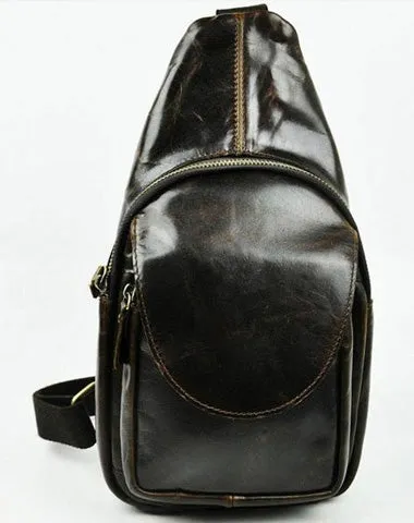 Vintage Leather Mens Sling Bag One Shoulder Backpack Chest Bag Sling Backpack for men