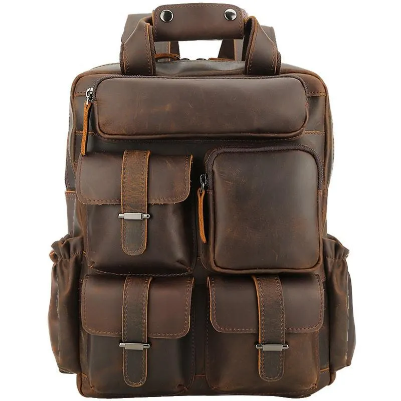 Vintage Leather Men's Travel Backpack 14inch Laptop Backpack School Backpack For Men