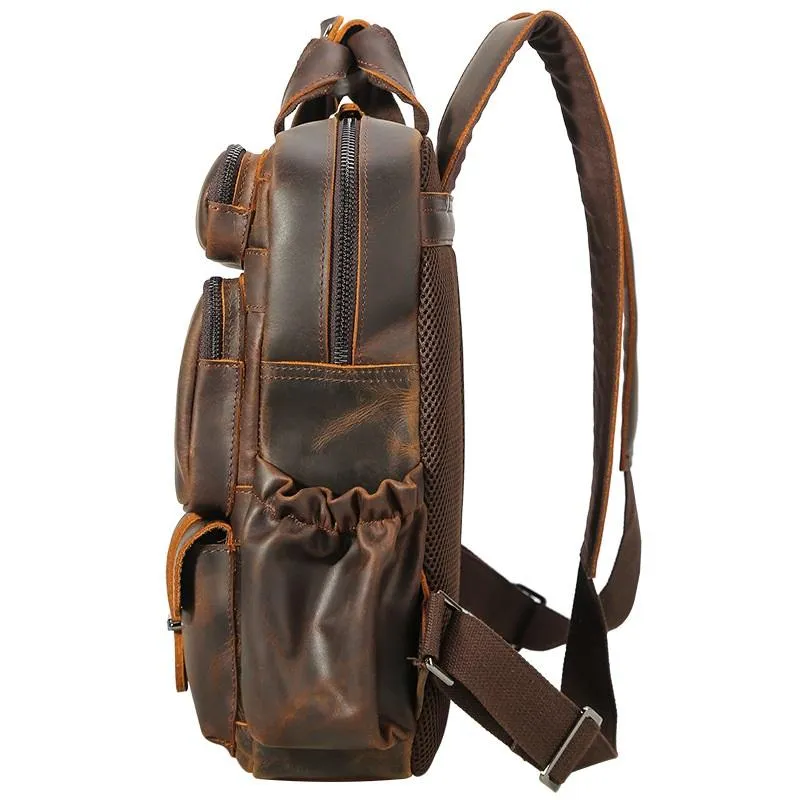 Vintage Leather Men's Travel Backpack 14inch Laptop Backpack School Backpack For Men