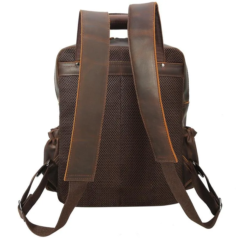 Vintage Leather Men's Travel Backpack 14inch Laptop Backpack School Backpack For Men