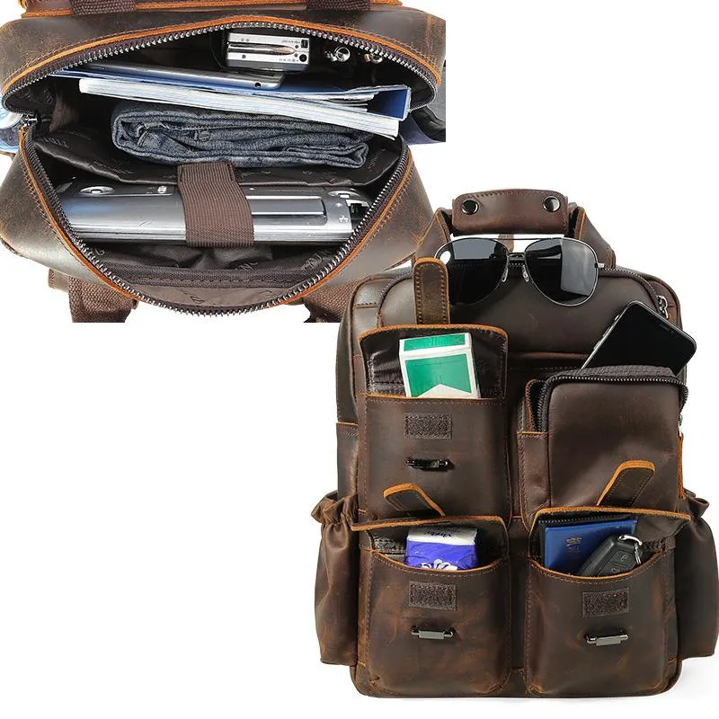 Vintage Leather Men's Travel Backpack 14inch Laptop Backpack School Backpack For Men