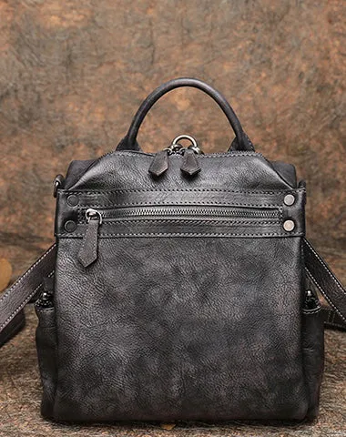 Vintage Leather Rucksack Womens School Backpack Ladies Leather Backpack Purses