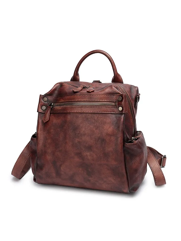 Vintage Leather Rucksack Womens School Backpack Ladies Leather Backpack Purses