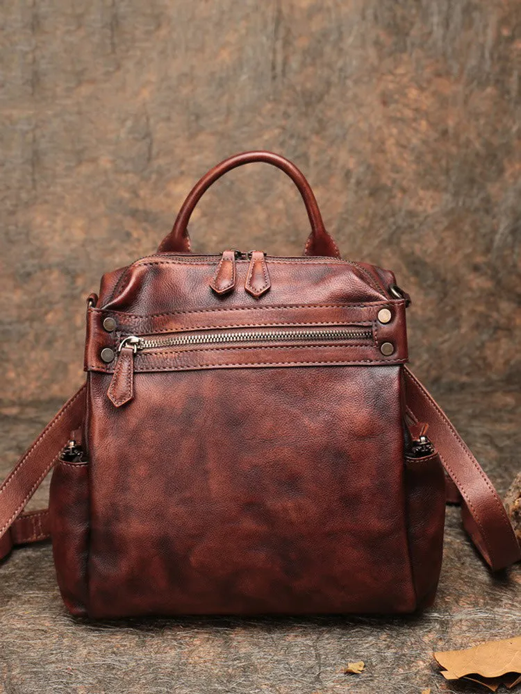 Vintage Leather Rucksack Womens School Backpack Ladies Leather Backpack Purses